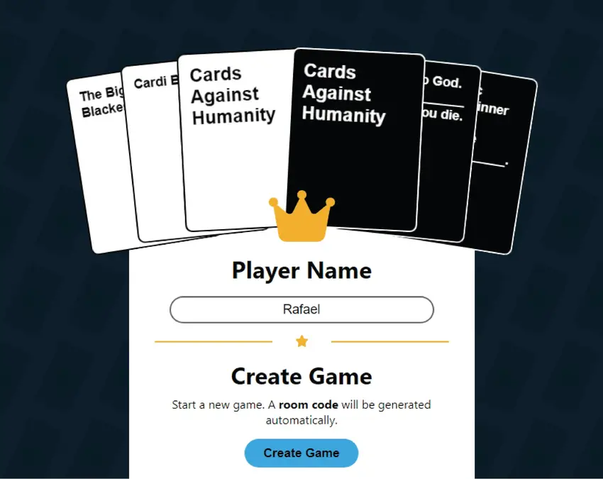 React card game home screen